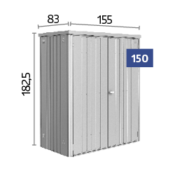 Silberner schmaler Biohort Geräteschrank Grössenabbildung 150