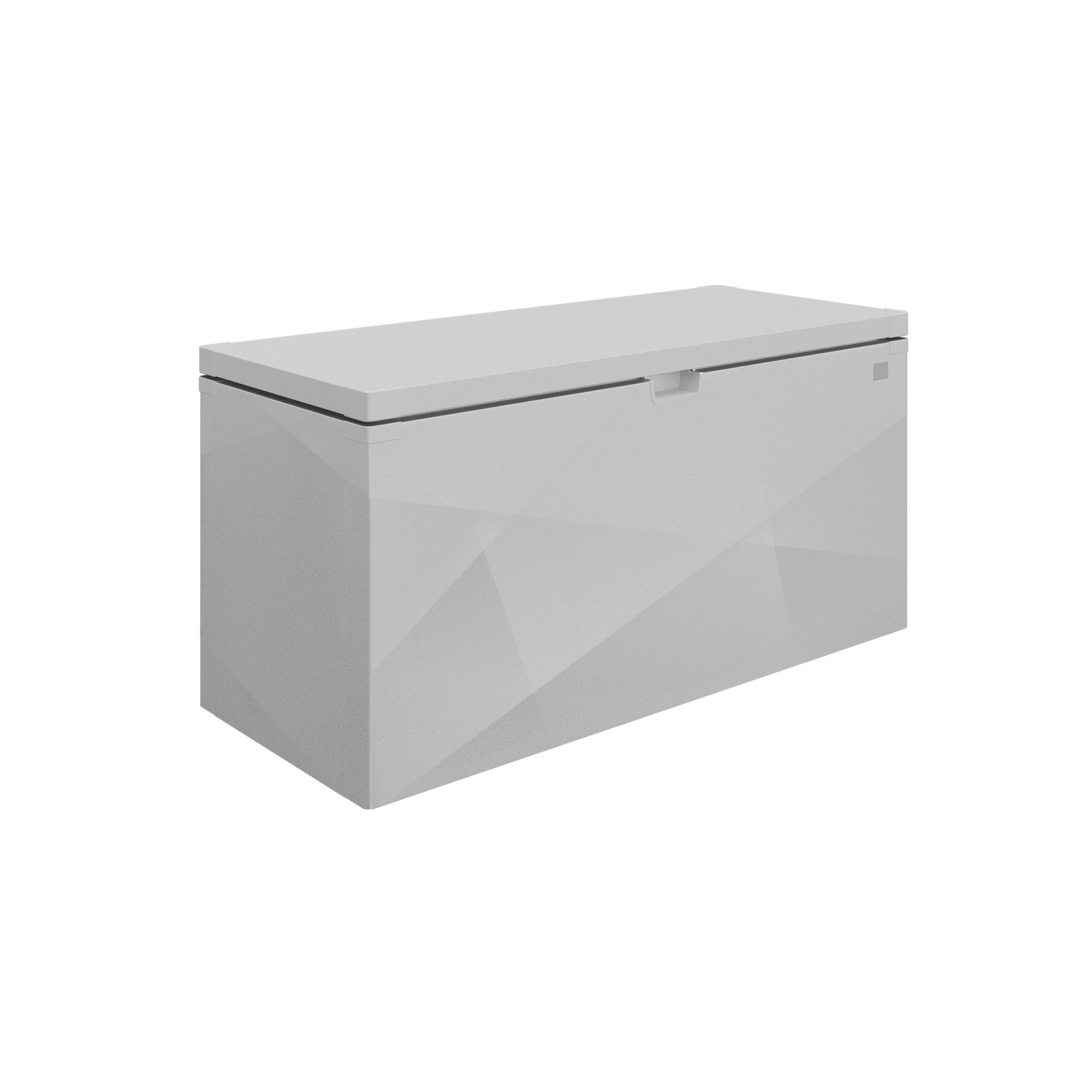 silberne, rechteckige Gartenbox mit X Design Oberfläche